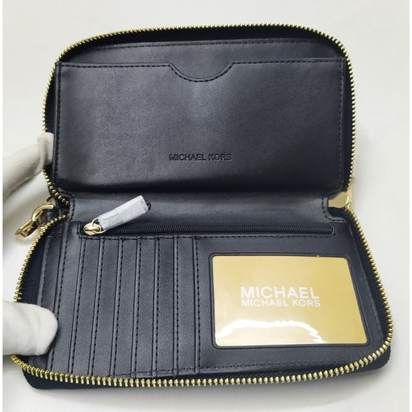 Michael Kors Jet Set Travel Black Pebbled Leather Zip Around Wallet - NWT $258 - Picture 10 of 16